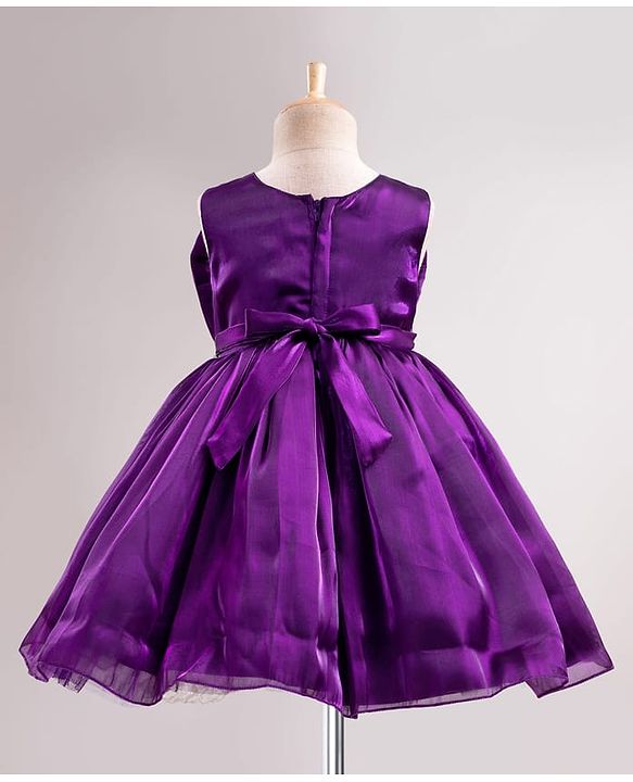 Babyhug T-issue Woven Sleeveless Solid Colour Fit & Flared Party Dress with Bow Applique - Purple