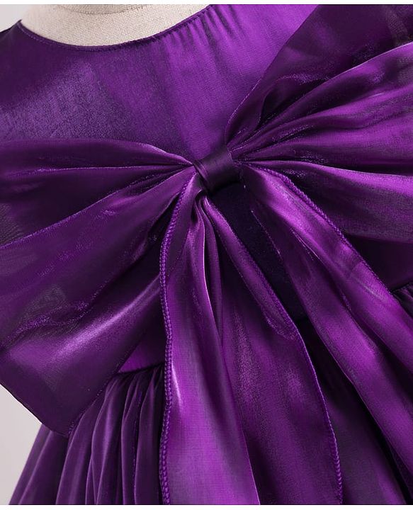 Babyhug T-issue Woven Sleeveless Solid Colour Fit & Flared Party Dress with Bow Applique - Purple