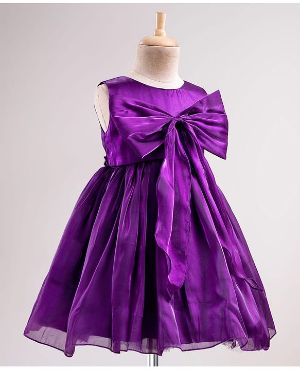 Babyhug T-issue Woven Sleeveless Solid Colour Fit & Flared Party Dress with Bow Applique - Purple