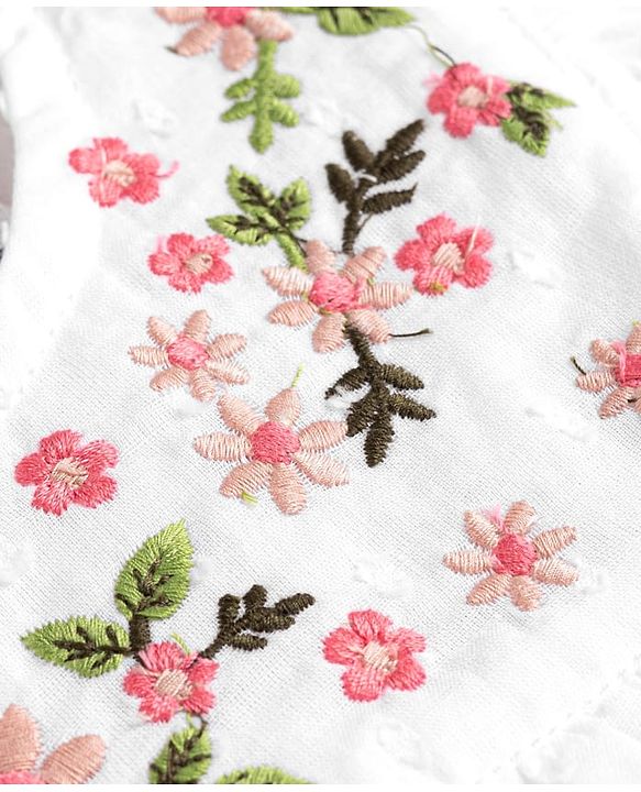 Babyhug 100% Cotton Swiss Dot Woven Frill Sleeves Floral Embroidered Top With Schiffli Detailing - Multicolor