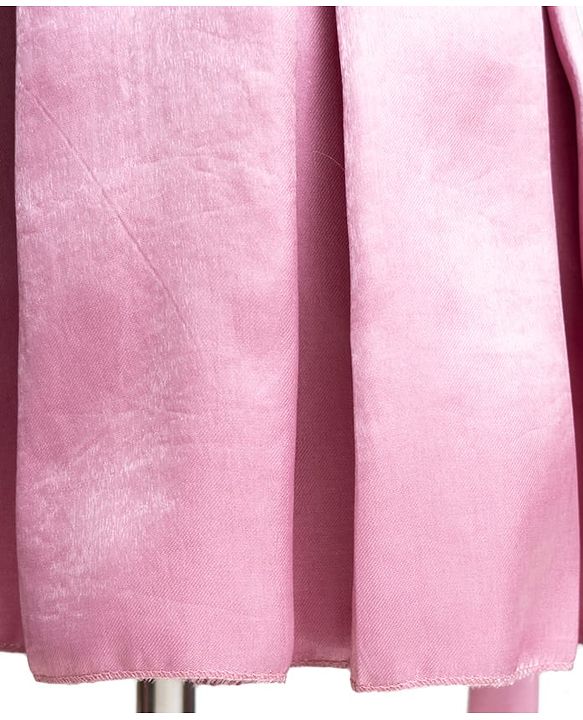 Babyhug Satin Woven Half Puff Sleeves Glass Nylon Fit & Flare Party Dress with Yoke Pleating & Bow - Pink
