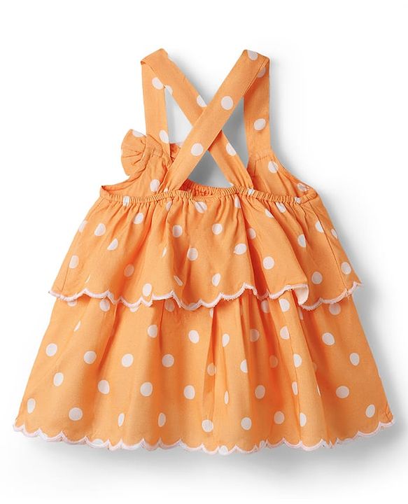 Babyhug Cotton Woven Sleeveless Top with Polka Dot Print & Bow Applique - Multicolor