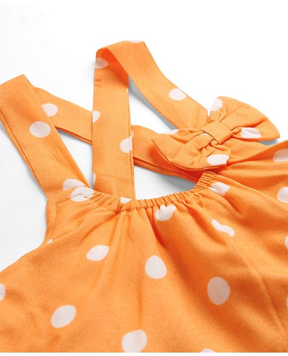 Babyhug Cotton Woven Sleeveless Top with Polka Dot Print & Bow Applique - Multicolor