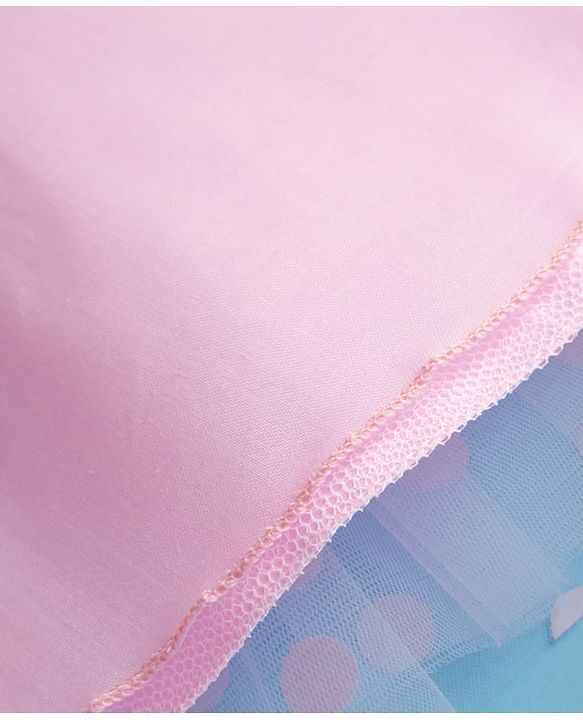 Babyhug Mesh Woven Cap Sleeves Foil Printed Party Dress With Floral Corsage - Light Pink