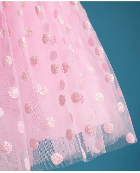 Babyhug Mesh Woven Cap Sleeves Foil Printed Party Dress With Floral Corsage - Light Pink