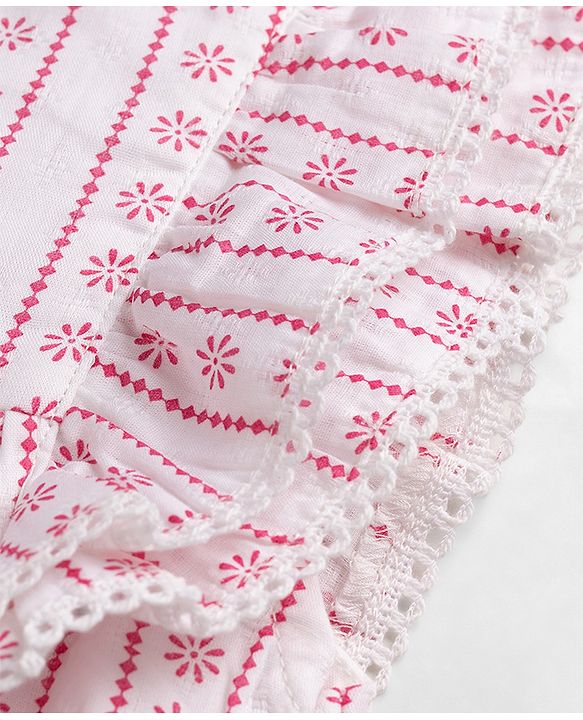 Babyhug 100% Cotton Woven Frill Sleeves Top With Floral Print - Multicolor