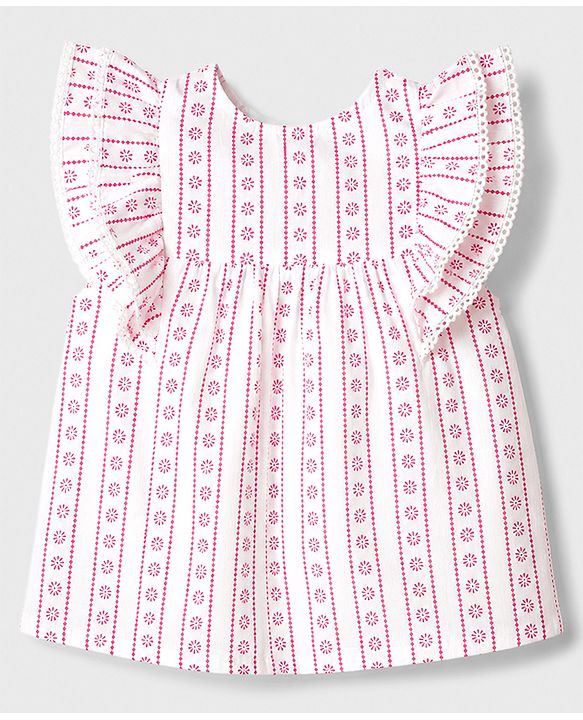Babyhug 100% Cotton Woven Frill Sleeves Top With Floral Print - Multicolor