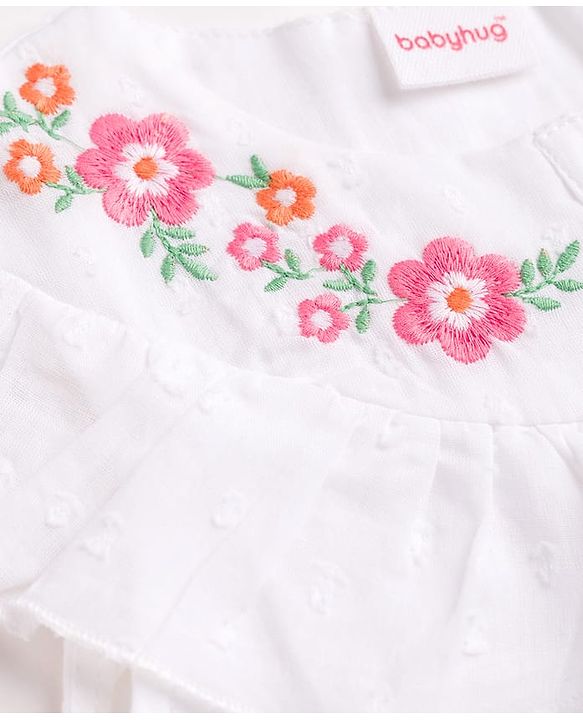Babyhug 100% Cotton Woven Top with Embroidery Detailing, Frill Sleeves Multi Color 6-9 Months
