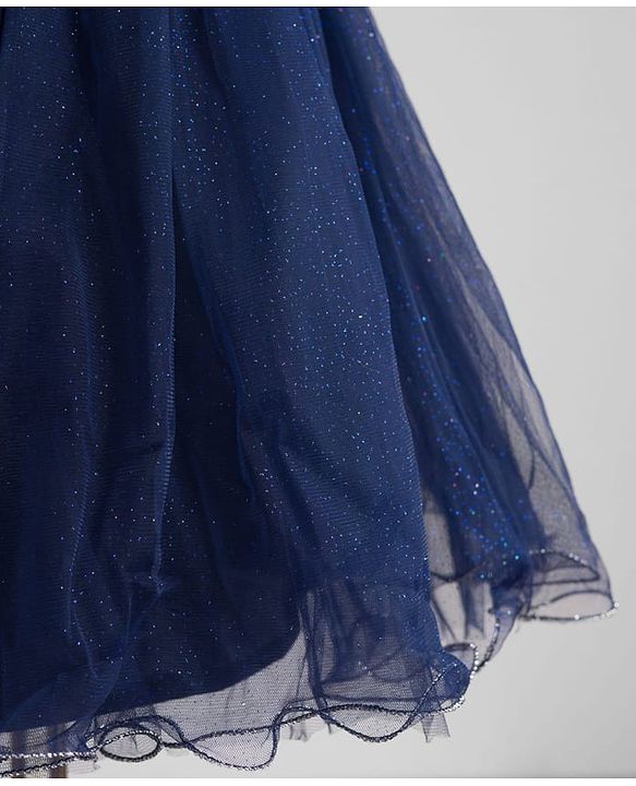 Babyhug Mesh Woven Sleeveless Solid Party Dress With Frill Detailing - Navy Blue