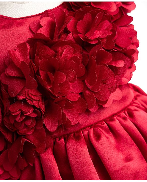 Babyhug Satin Woven Sleeveless Party Dress with Floral Corsage - Red