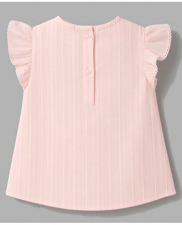 Babyhug 100% Cotton Knit Sleeveless Floral Embroidered Top - Peach
