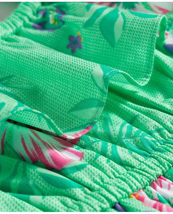 Babyhug Single Jersey Knit Frill Sleeves Floral Printed Frock - Sea Green