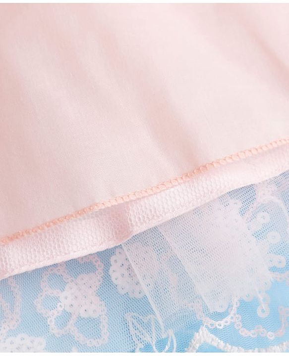 Babyhug Mesh Woven Sleeveless Party Dress With Floral Corsage & Sequin Detailing - Peach