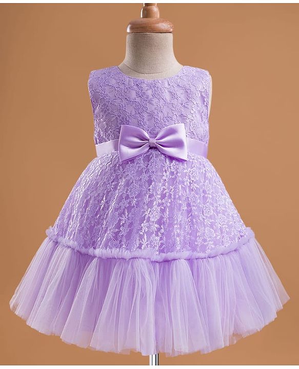 Babyhug Mesh Woven Sleeveless Floral Embroidered 5 Layer Tiered Party Dress with Satin Bow Applique - Yellow