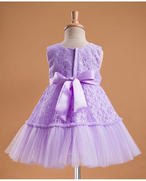 Babyhug Mesh Woven Sleeveless Floral Embroidered 5 Layer Tiered Party Dress with Satin Bow Applique - Yellow