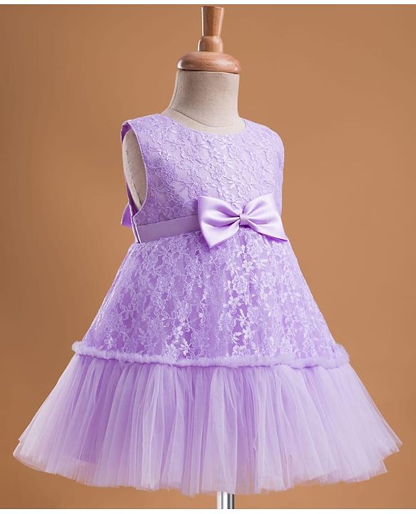 Babyhug Mesh Woven Sleeveless Floral Embroidered 5 Layer Tiered Party Dress with Satin Bow Applique - Yellow