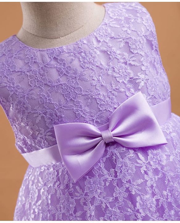 Babyhug Mesh Woven Sleeveless Floral Embroidered 5 Layer Tiered Party Dress with Satin Bow Applique - Yellow