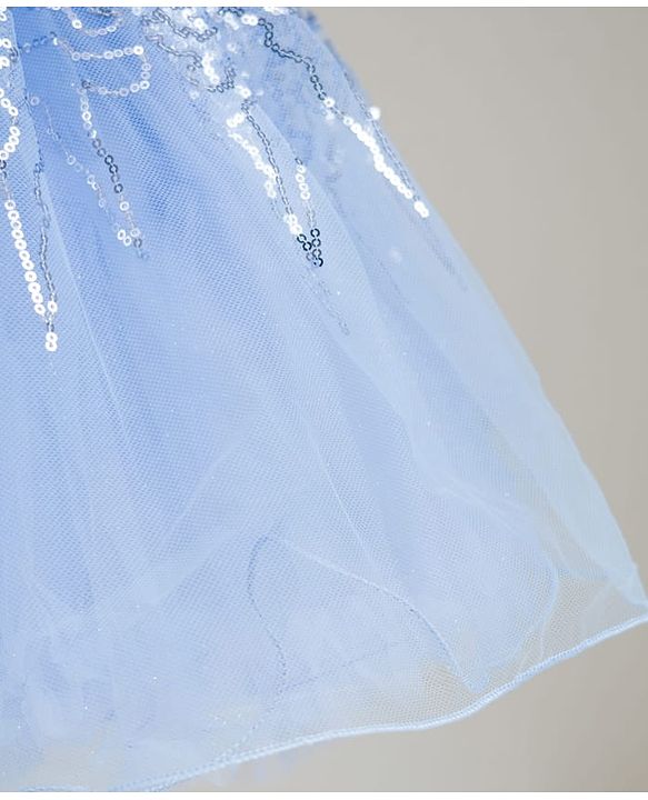 Babyhug Glitter Mesh Woven Sleeveless Party Dress With Sequin Detailing & Bow Applique - Light Blue