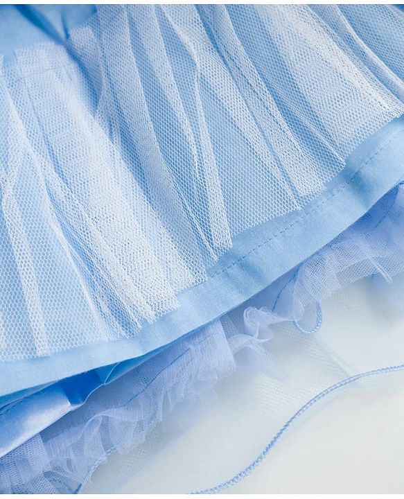 Babyhug Glitter Mesh Woven Sleeveless Party Dress With Sequin Detailing & Bow Applique - Light Blue