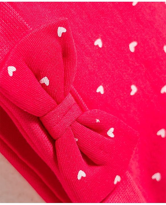 Babyhug 100% Cotton Knit Cap Mittens & Booties with Heart Print & Bow Applique Red - Diameter 14 cm