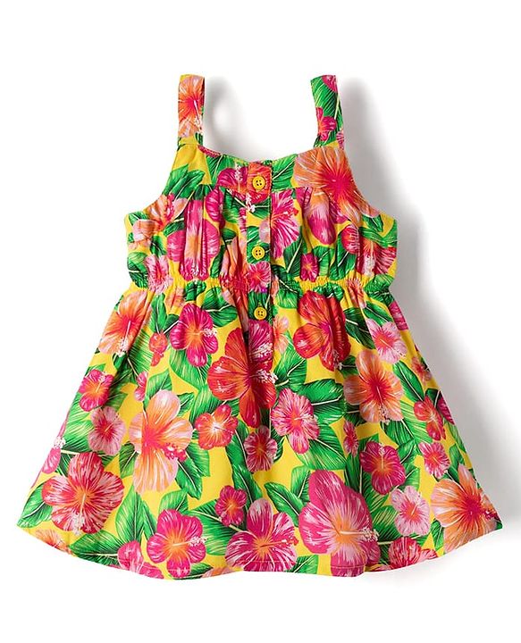 Babyhug Cotton Woven Sleeveless Frock With Floral Print - Multicolor