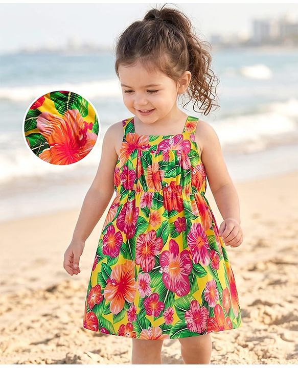 Babyhug Cotton Woven Sleeveless Frock With Floral Print - Multicolor