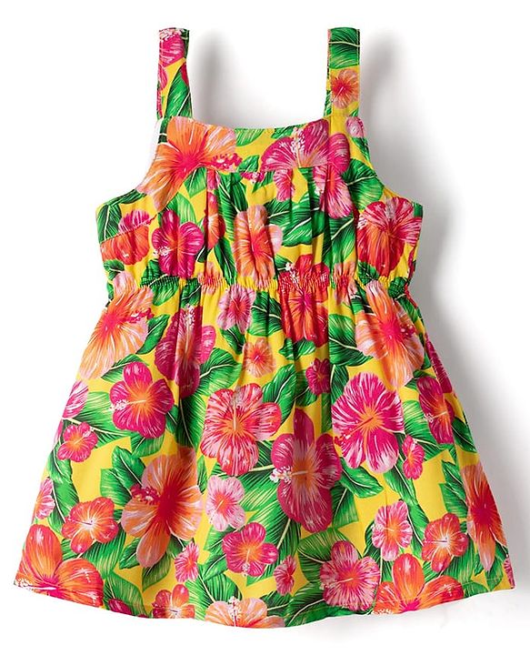 Babyhug Cotton Woven Sleeveless Frock With Floral Print - Multicolor