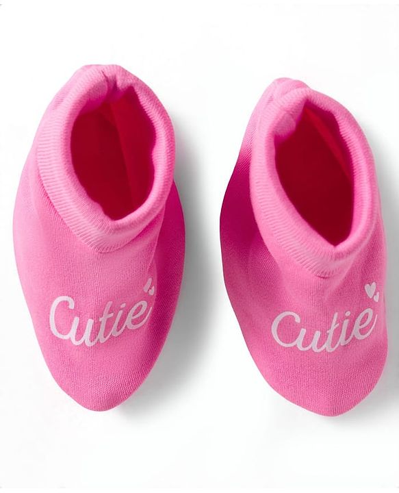 Babyhug 100% Cotton Interlock Knit Cap, Mittens & Booties Set With Cutie Print Pink - Diameter 10 cm