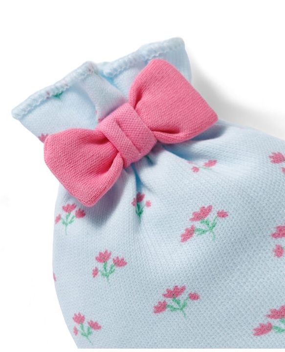 Babyhug 100% Cotton Knit Mittens & Booties Set with Floral Print & Bow Applique - Multicolor