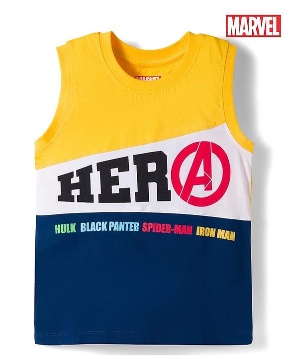 Pine Kids Marvel 100% Cotton Knit Sleeveless Cut N Sew Tank T-Shirt With Avengers Graphics - Multicolour