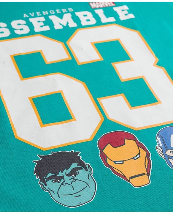Pine Kids Marvel Single Jersey Knit Drop Shoulder Half Sleeves  Oversized T-Shirt with Front & Back Avengers Graphic - Mint