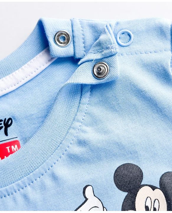 Babyhug Disney 100% Cotton Knit Half Sleeves T-Shirt With Front & Back Mickey Mouse Graphic - Light Blue