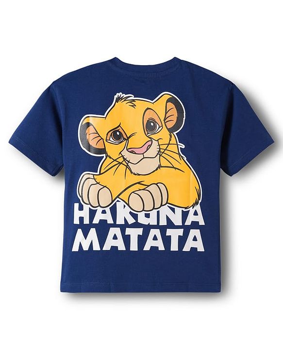 Babyhug Disney Single Jersey Knit Half Sleeves Oversize T-Shirt with Front & Back Lion King Graphic - Navy Blue
