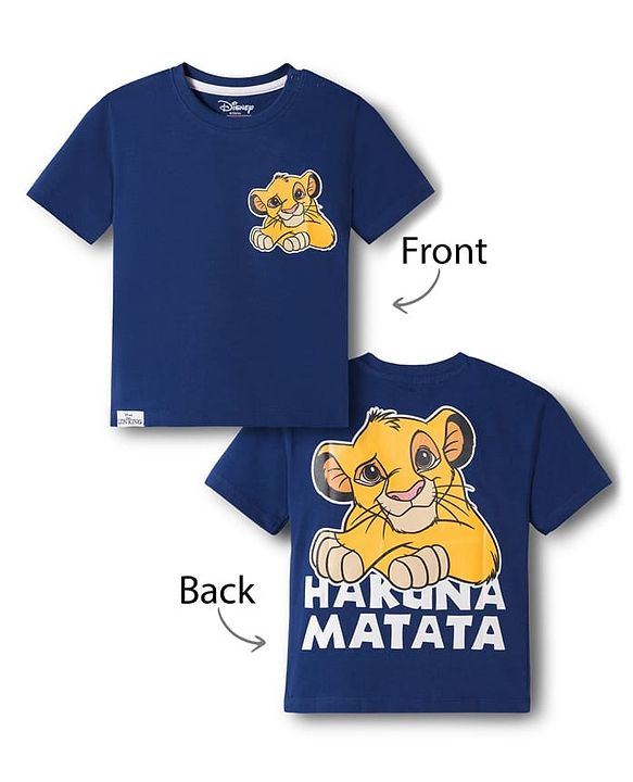 Babyhug Disney Single Jersey Knit Half Sleeves Oversize T-Shirt with Front & Back Lion King Graphic - Navy Blue