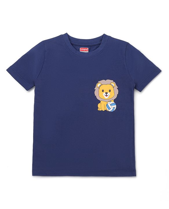 Babyhug Disney Single Jersey Knit Half Sleeves Oversize T-Shirt with Front & Back Lion King Graphic - Navy Blue