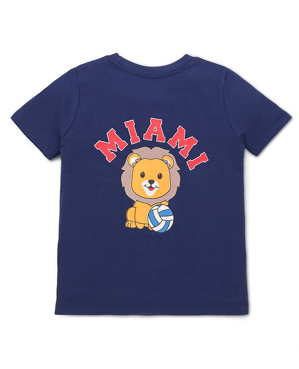 Babyhug Disney Single Jersey Knit Half Sleeves Oversize T-Shirt with Front & Back Lion King Graphic - Navy Blue