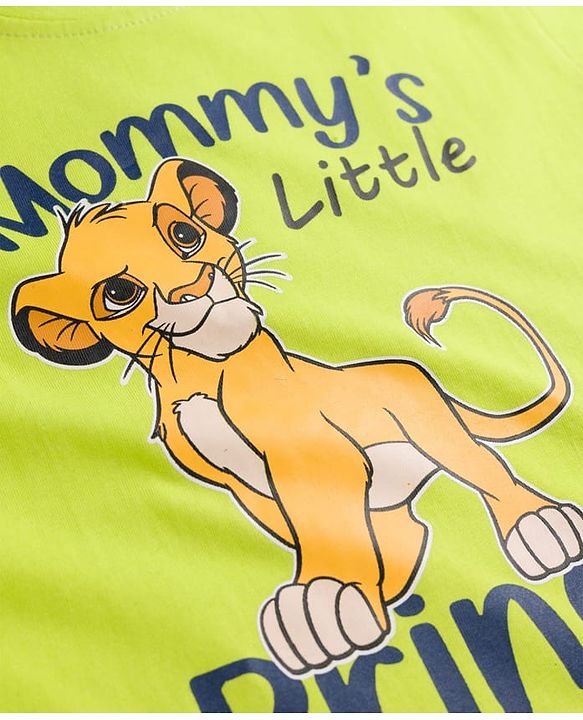 Babyhug Disney 100% Cotton Knit Half Sleeves Oversize T-Shirt With Lion King Graphic - Limegreen