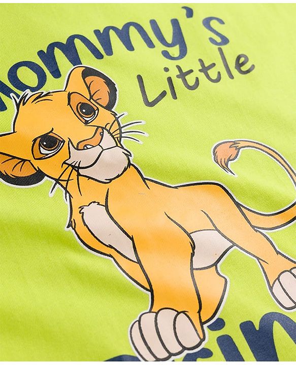 Babyhug Disney 100% Cotton Knit Half Sleeves Oversize T-Shirt With Lion King Graphic - Limegreen