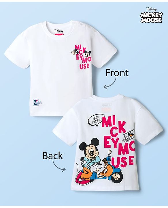 Babyhug Disney Single Jersey Knit Half Sleeves Oversized T-Shirt with Front & Back Mickey Mouse Graphic - White