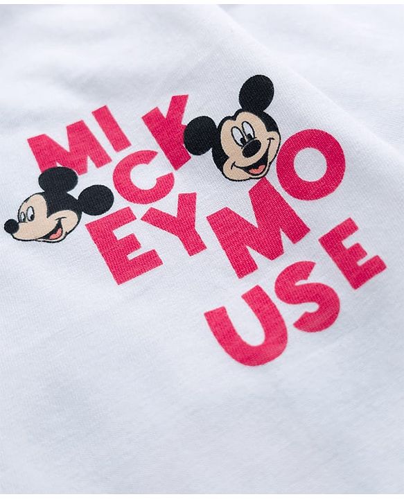 Babyhug Disney Single Jersey Knit Half Sleeves Oversized T-Shirt with Front & Back Mickey Mouse Graphic - White