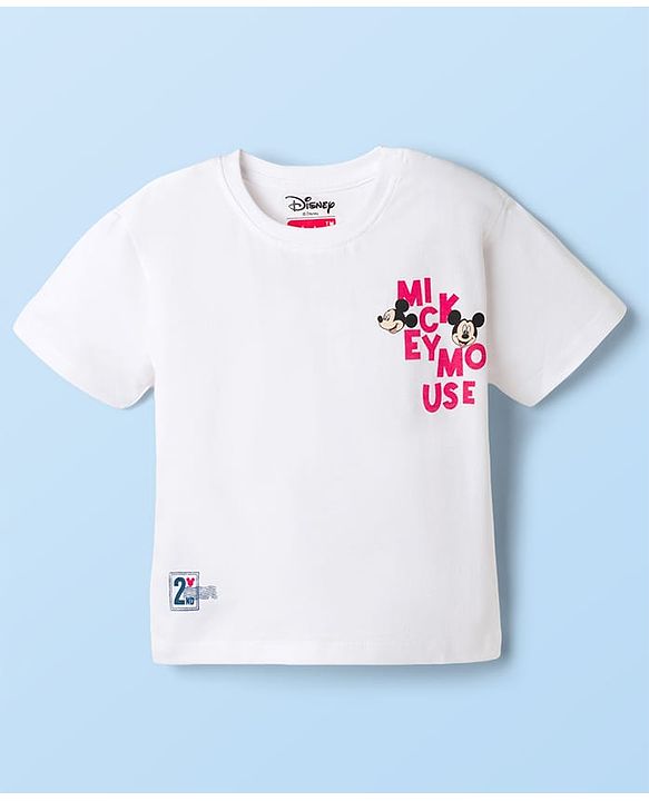 Babyhug Disney Single Jersey Knit Half Sleeves Oversized T-Shirt with Front & Back Mickey Mouse Graphic - White