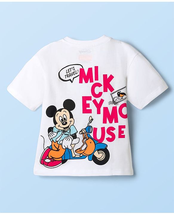 Babyhug Disney Single Jersey Knit Half Sleeves Oversized T-Shirt with Front & Back Mickey Mouse Graphic - White
