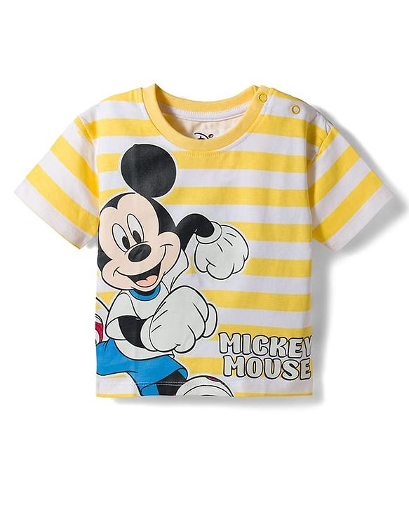 Babyhug Disney Single Jersey Knit Half Sleeves Oversized T-Shirt with Mickey Mouse Graphics - Multicolor