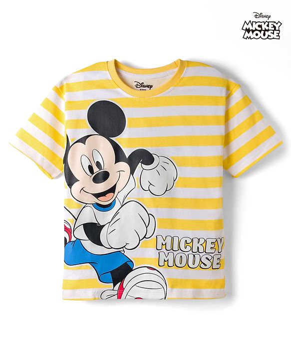 Babyhug Disney Single Jersey Knit Half Sleeves Oversized T-Shirt with Mickey Mouse Graphics - Multicolor