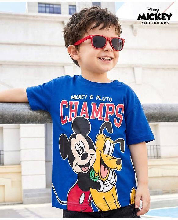 Babyhug Disney 100% Cotton Knit Half Sleeves Oversize T-Shirt With Mickey Mouse Graphic - Navy Blue