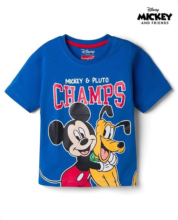 Babyhug Disney 100% Cotton Knit Half Sleeves Oversize T-Shirt With Mickey Mouse Graphic - Navy Blue