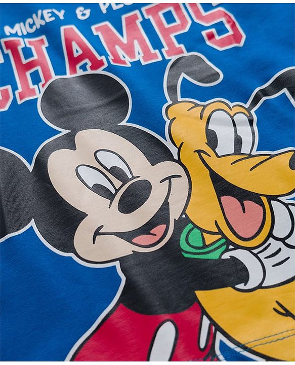 Babyhug Disney 100% Cotton Knit Half Sleeves Oversize T-Shirt With Mickey Mouse Graphic - Navy Blue