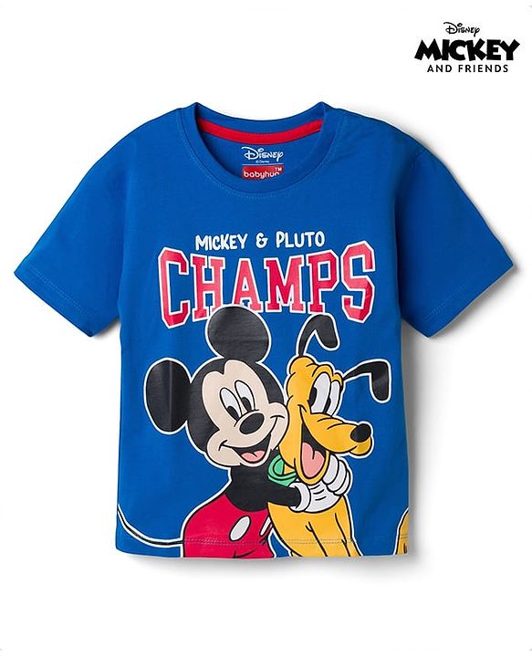 Babyhug Disney 100% Cotton Knit Half Sleeves Oversize T-Shirt With Mickey Mouse Graphic - Navy Blue