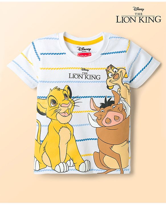 Babyhug Disney Single Jersey Knit Half Sleeves T-Shirt With Lion King Graphics - White