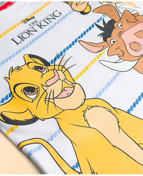 Babyhug Disney Single Jersey Knit Half Sleeves T-Shirt With Lion King Graphics - White